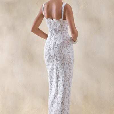 Club L London Zarisse | White Lace Square-Neck Maxi Dress - Image 2