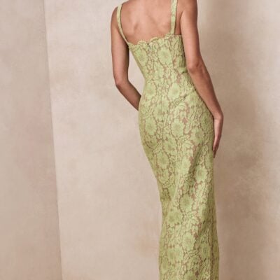 Club L London Zarisse | Green Lace Square-Neck Maxi Dress - Image 2