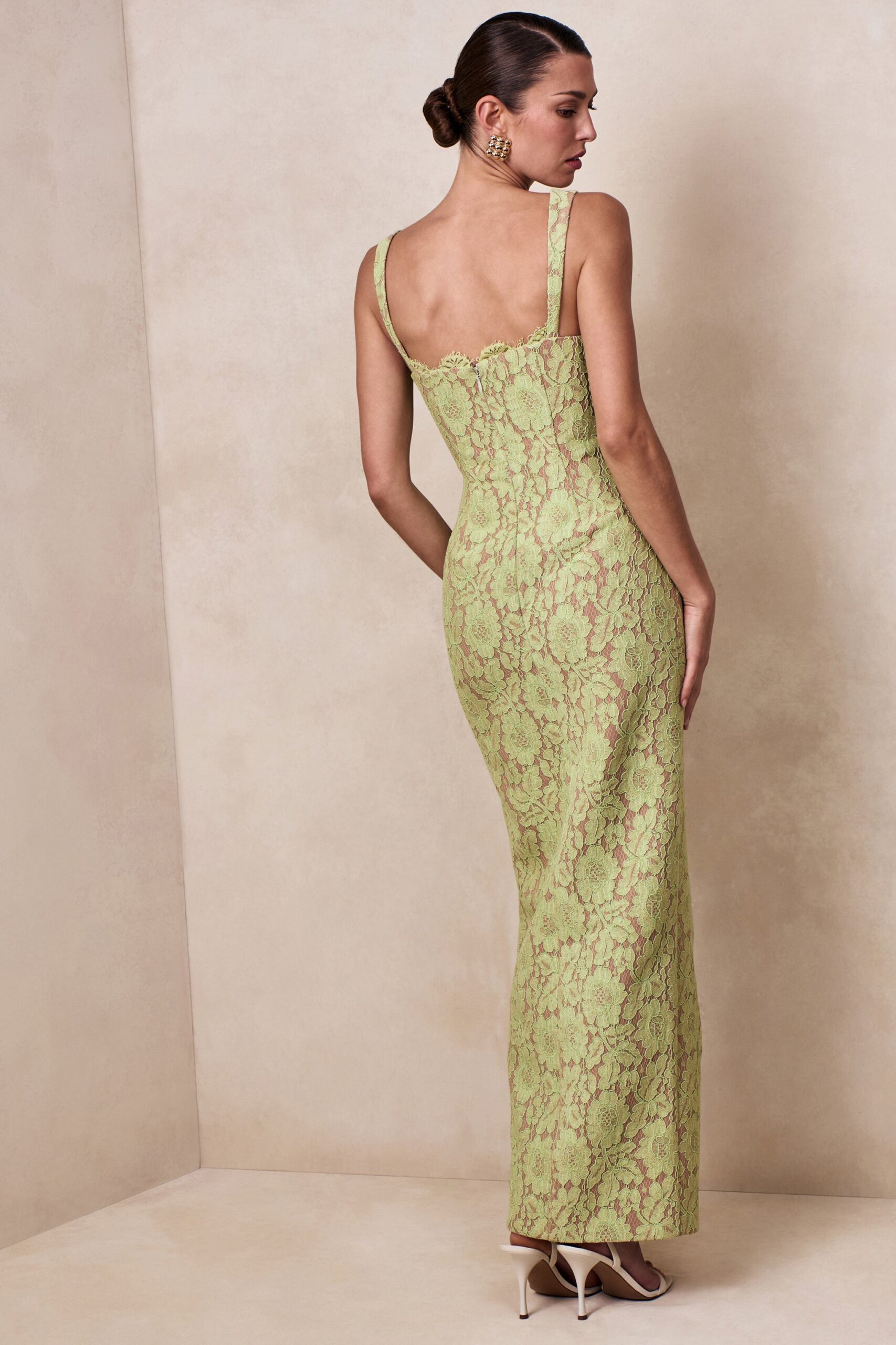 MNCLL140826054833026_2 Club L London Zarisse | Green Lace Square-Neck Maxi Dress - Image 2