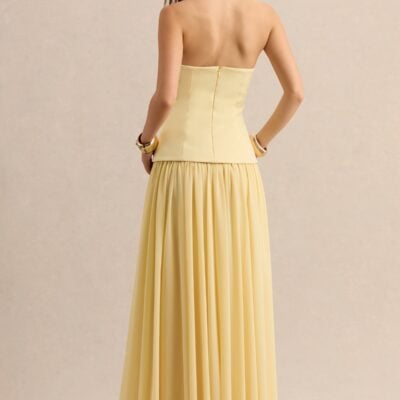 Club L London Zarina | Lemon Plunge-Neck Maxi Dress - Image 2