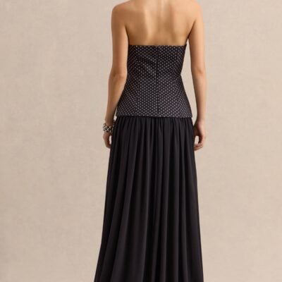Club L London Zarina | Black & White Polka-Dot Plunge-Neck Maxi Dress - Image 2