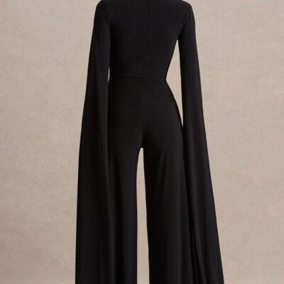 Club L London Zara | Black Square-Neck Jumpsuit With Cape Sleeves - Image 2