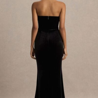 Club L London Yolanda | Black Velvet Sweetheart-Neck Maxi Dress - Image 2