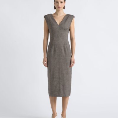 Cue V-Neck Fitted Midi Dress - Image 1