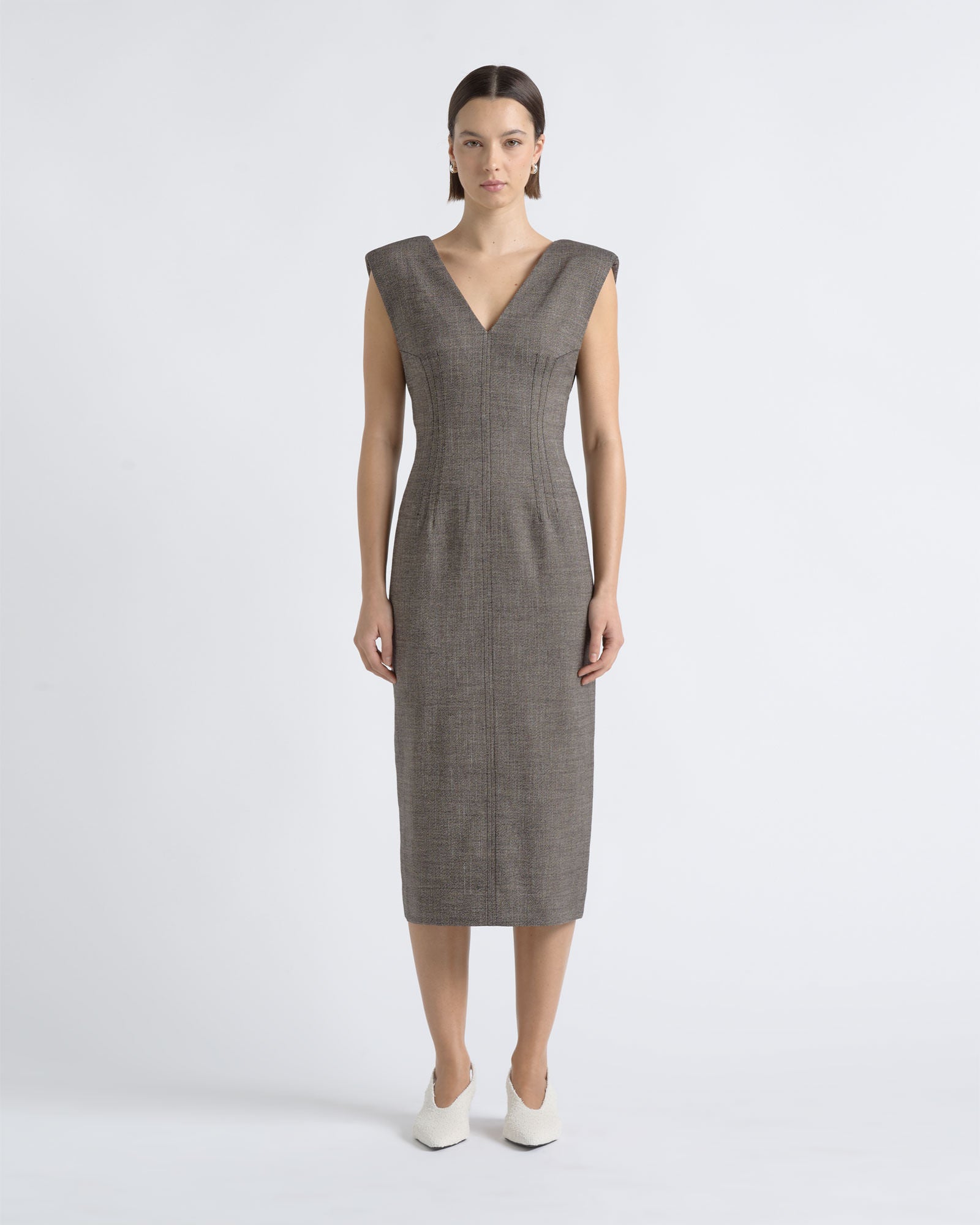 Cue V-Neck Fitted Midi Dress - Image 1