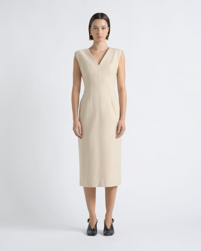 Cue V Neck Fitted Midi Dress - Image 1