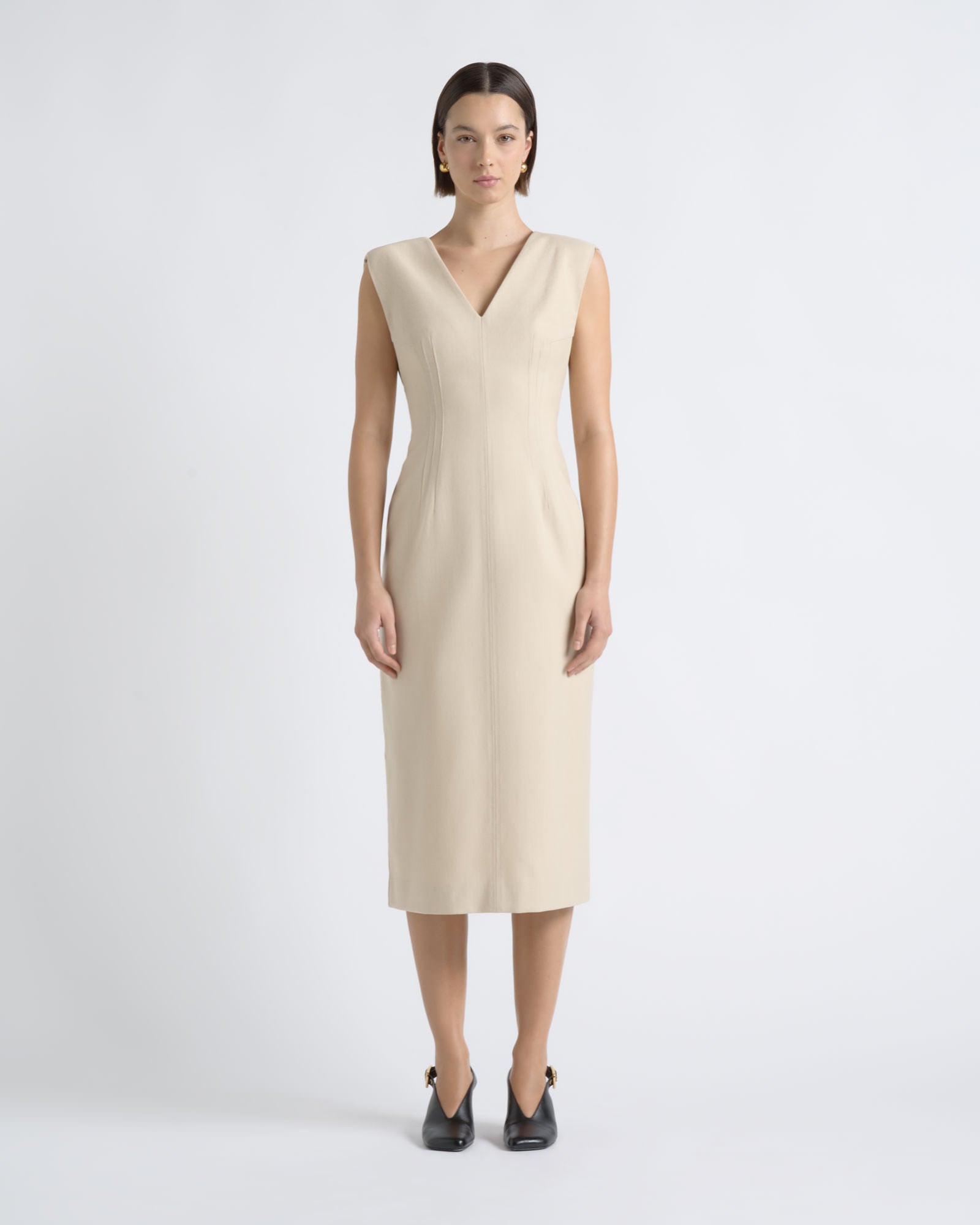 Cue V Neck Fitted Midi Dress - Image 1