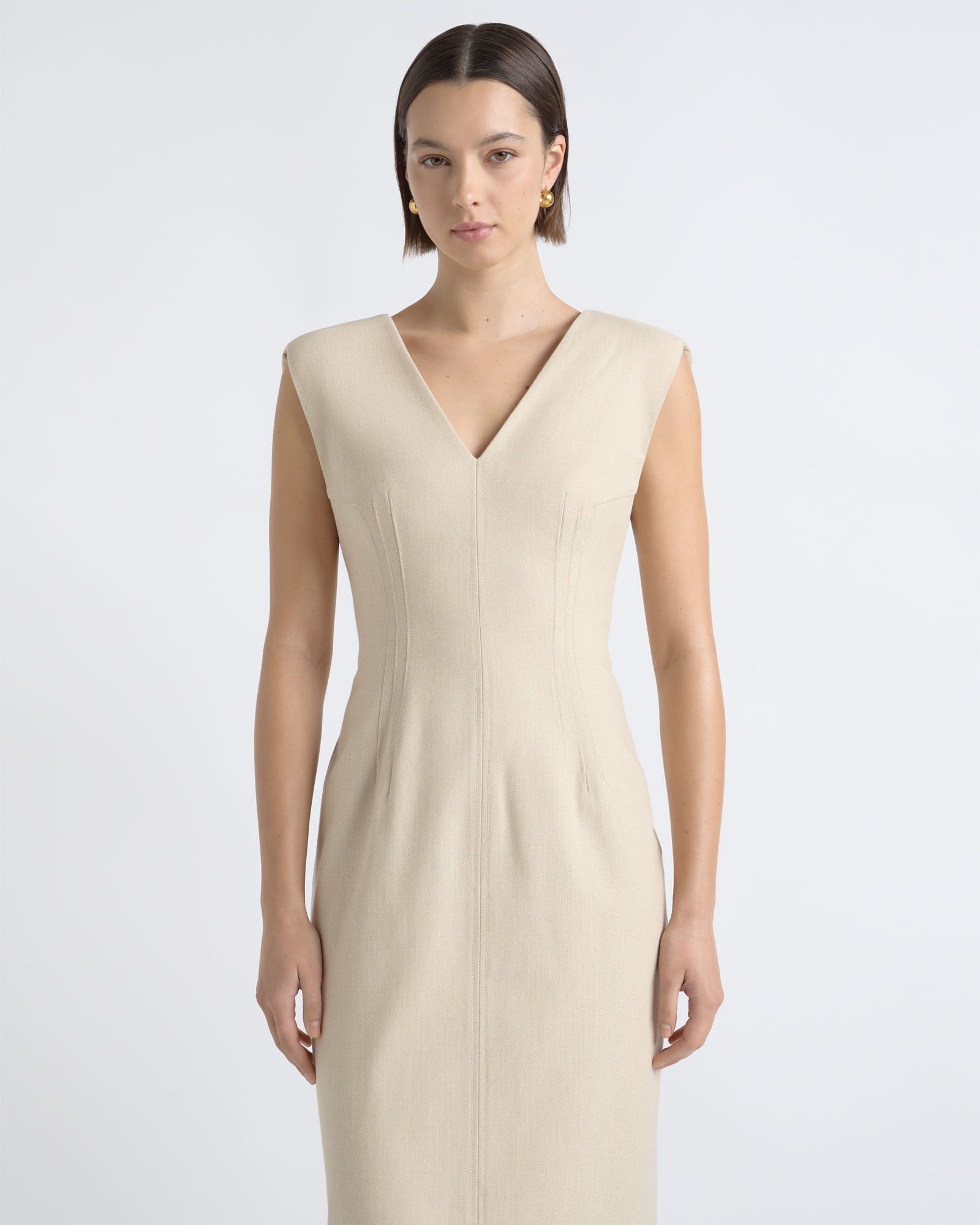 MNCUE260826054018003_2 Cue V Neck Fitted Midi Dress - Image 2