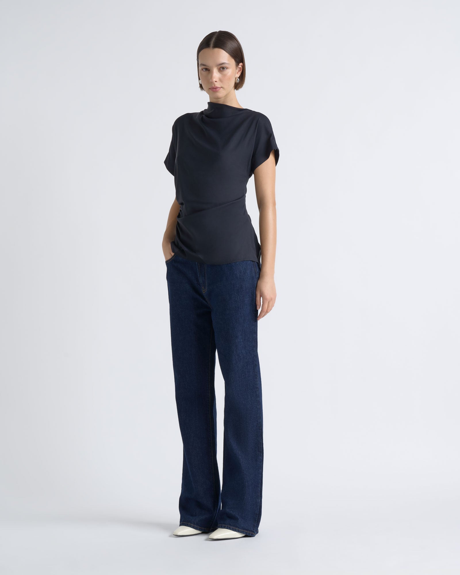MNCUE260826054018010_2 Cue Stretch Viscose Drape Neck Top - Image 2
