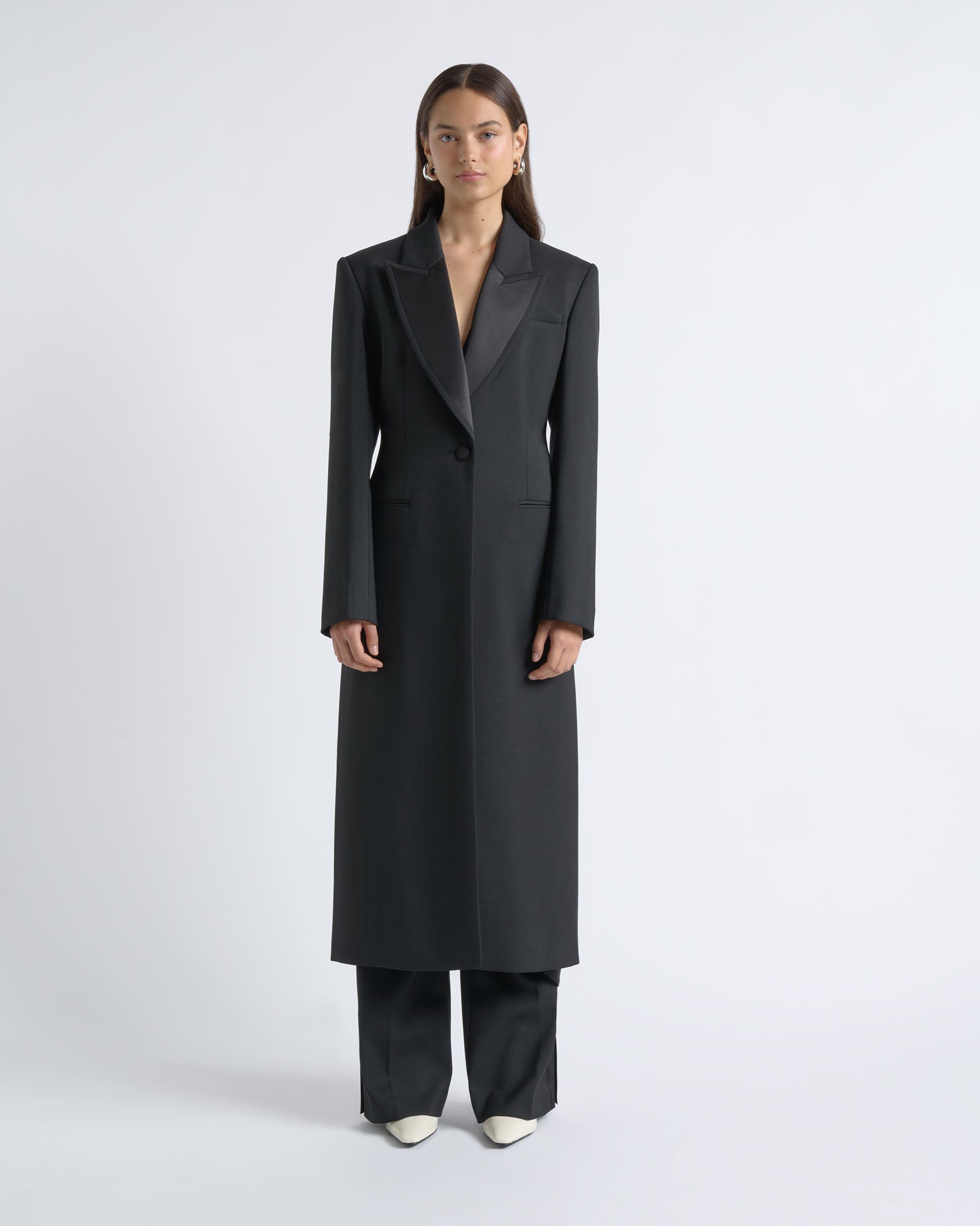 Cue Single Breasted Satin Lapel Coat - Image 1