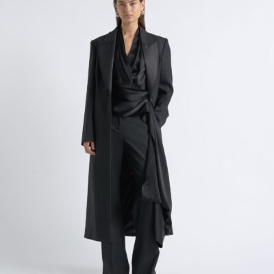 Cue Single Breasted Satin Lapel Coat - Image 2