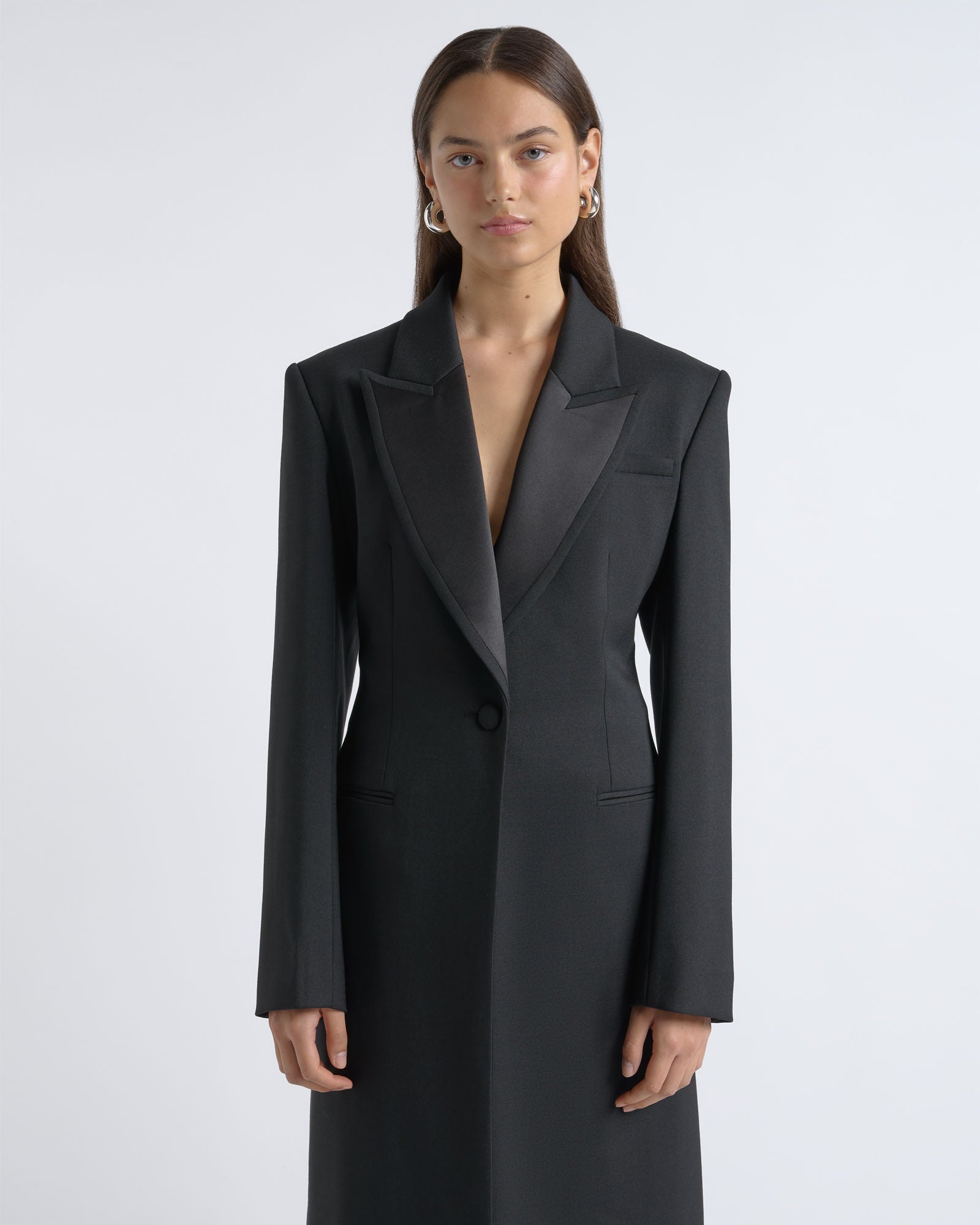 MNCUE260826054018017_3 Cue Single Breasted Satin Lapel Coat - Image 3