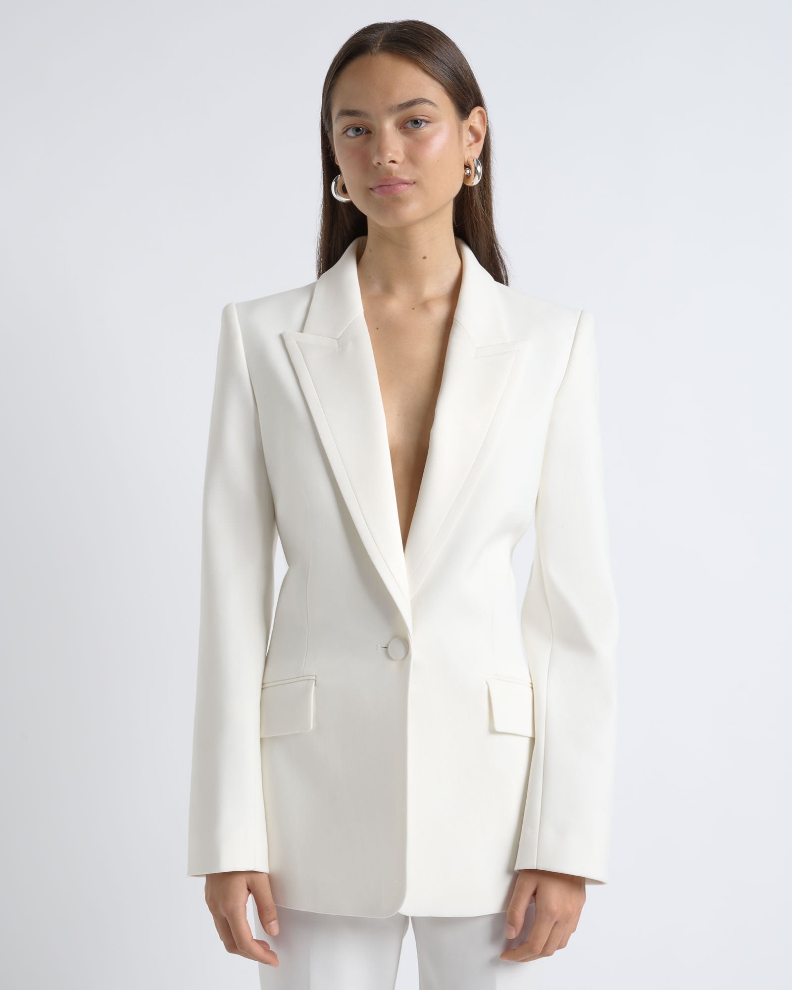 MNCUE260826054018018_2 Cue Single Breasted Satin Lapel Blazer - Image 2