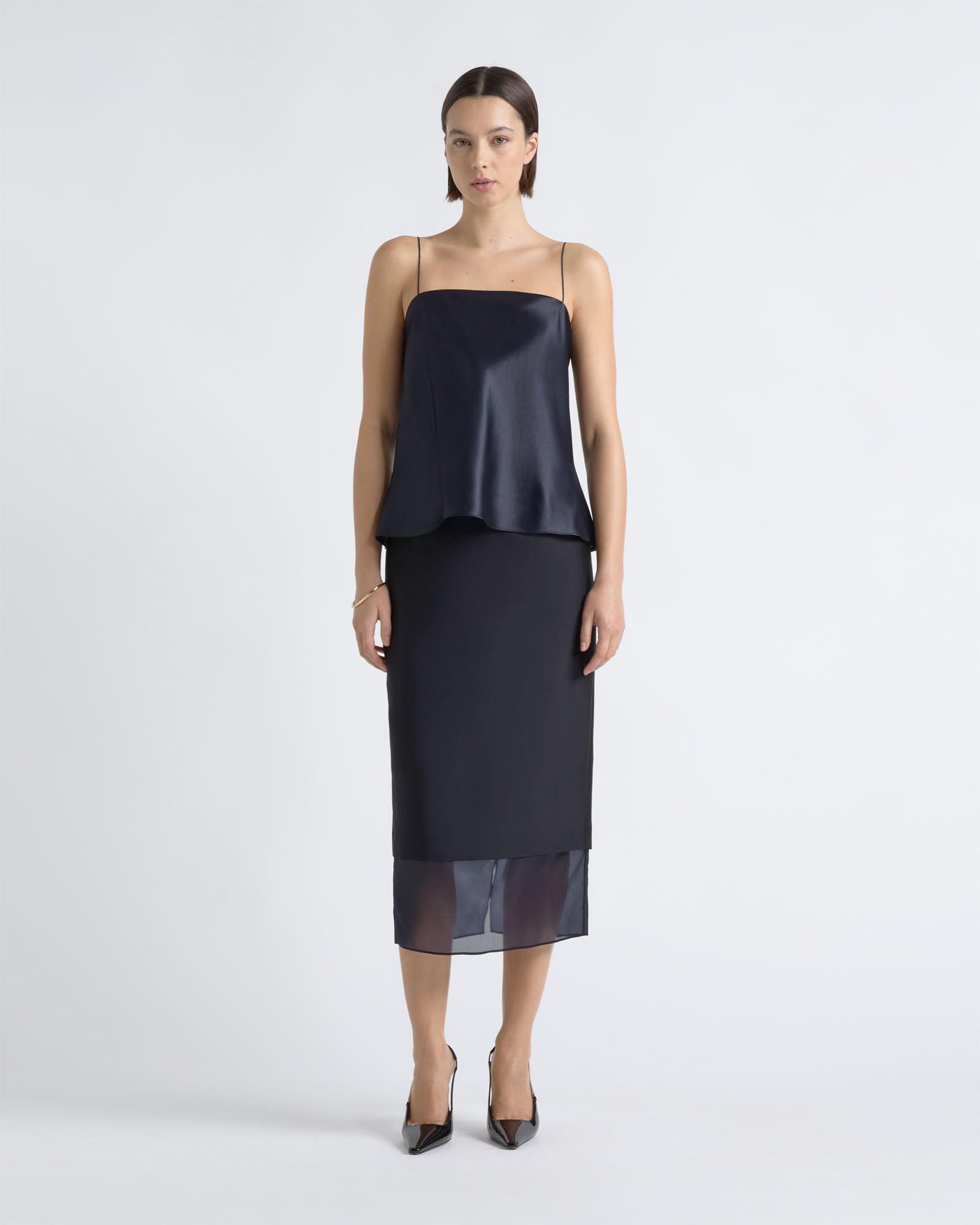 MNCUE260826054018022_2 Cue Silk Organza Contrast Midi Skirt - Image 2