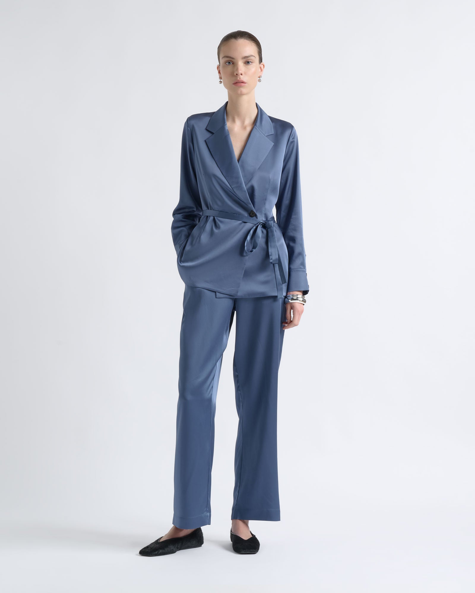 Cue Satin Tie Belt Shirt - Image 1