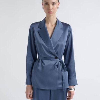 Cue Satin Tie Belt Shirt - Image 2
