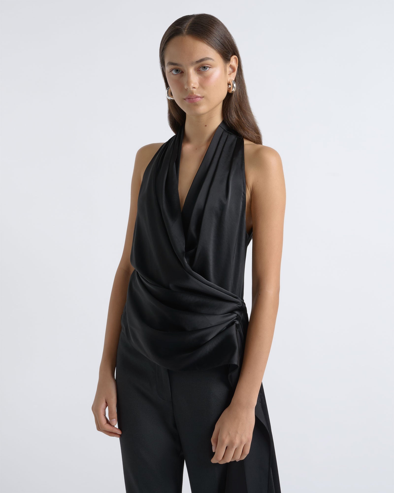 Cue Satin Draped Halter Neck Top - Image 1