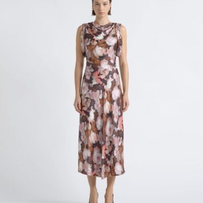 Cue Print Cowl Neck Midi Dress - Image 1