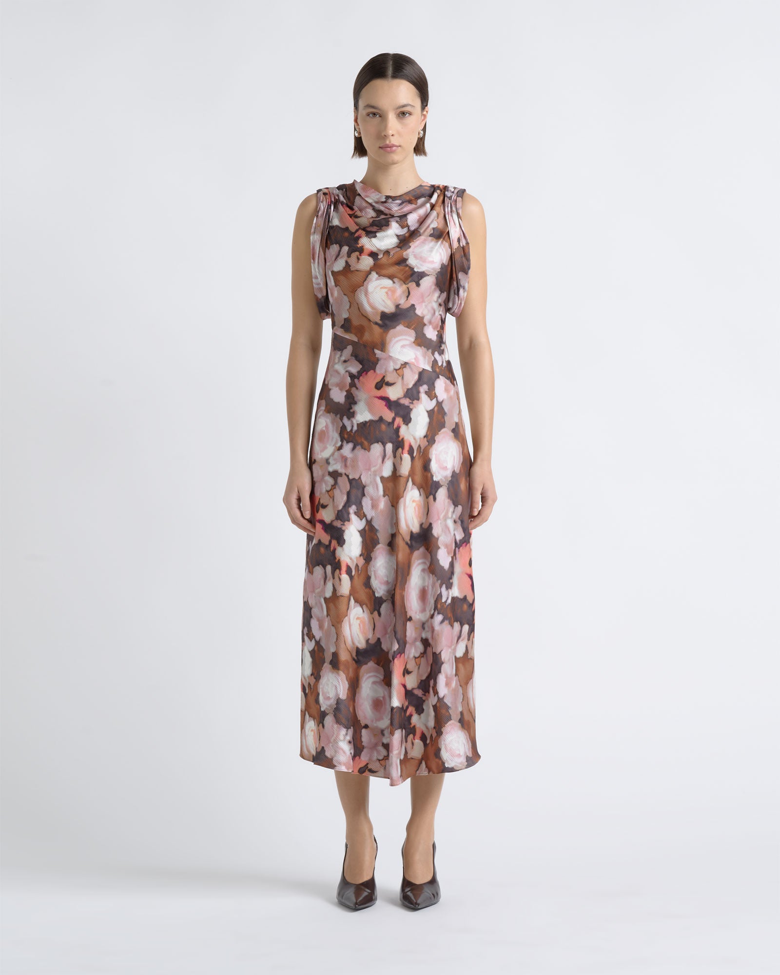 Cue Print Cowl Neck Midi Dress - Image 1