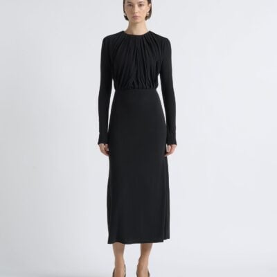 Cue Long Sleeve Drape Midi Dress - Image 1