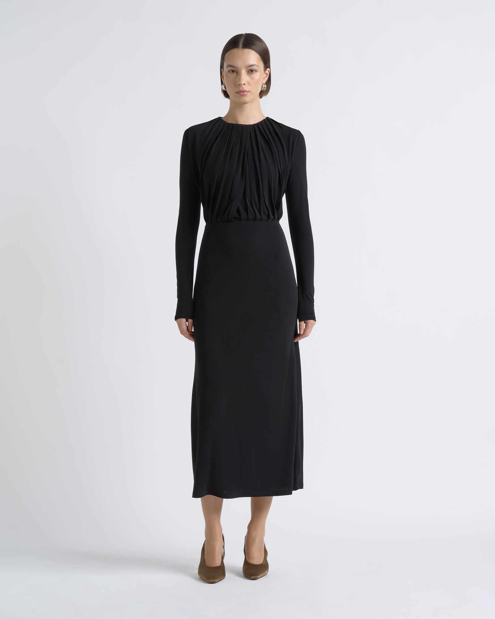 Cue Long Sleeve Drape Midi Dress - Image 1