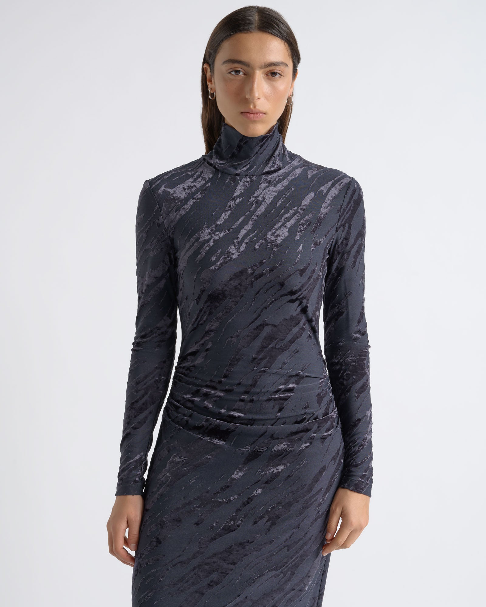 Cue Flocked Long Sleeve Midi Dress - Image 2