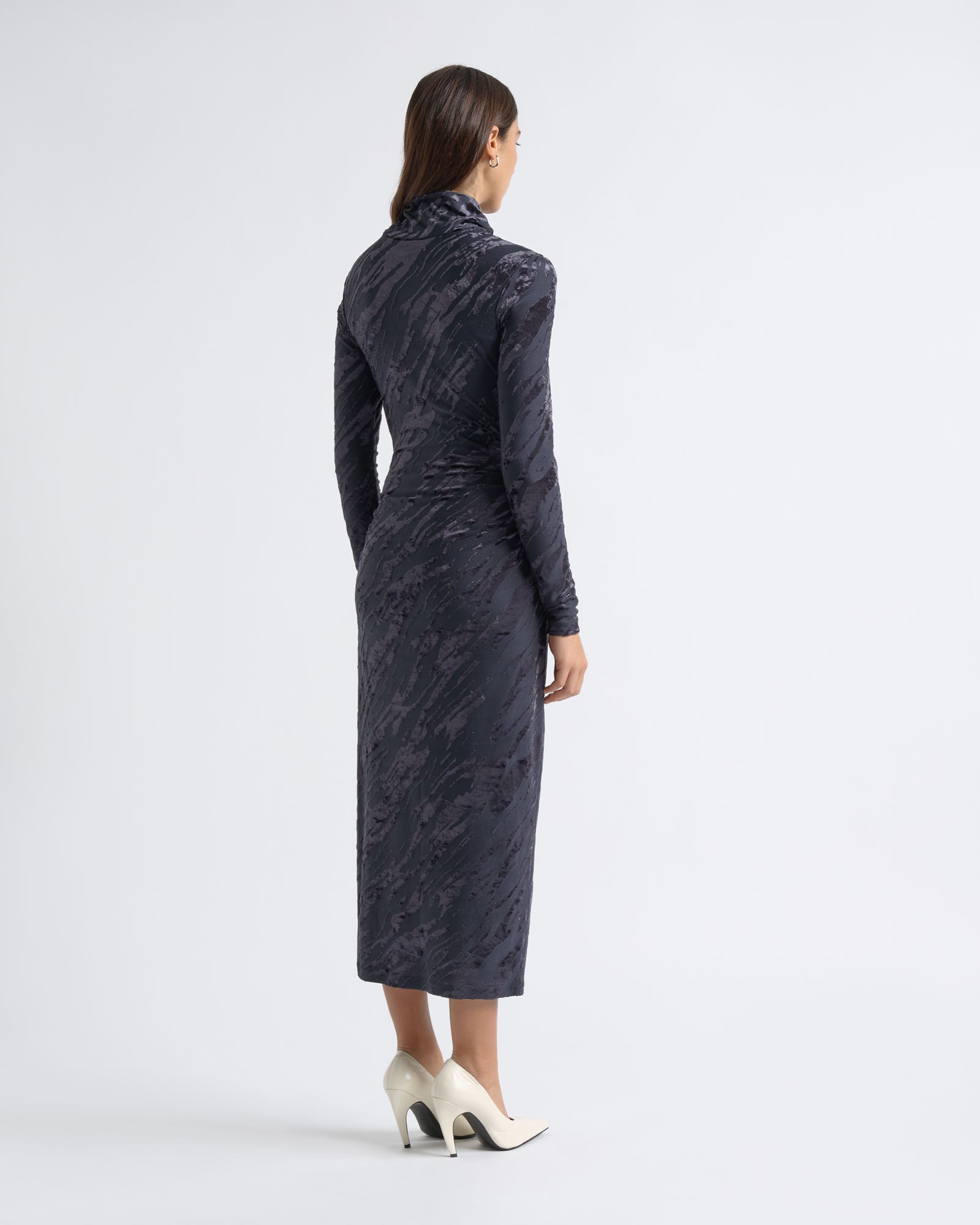 Cue Flocked Long Sleeve Midi Dress - Image 3