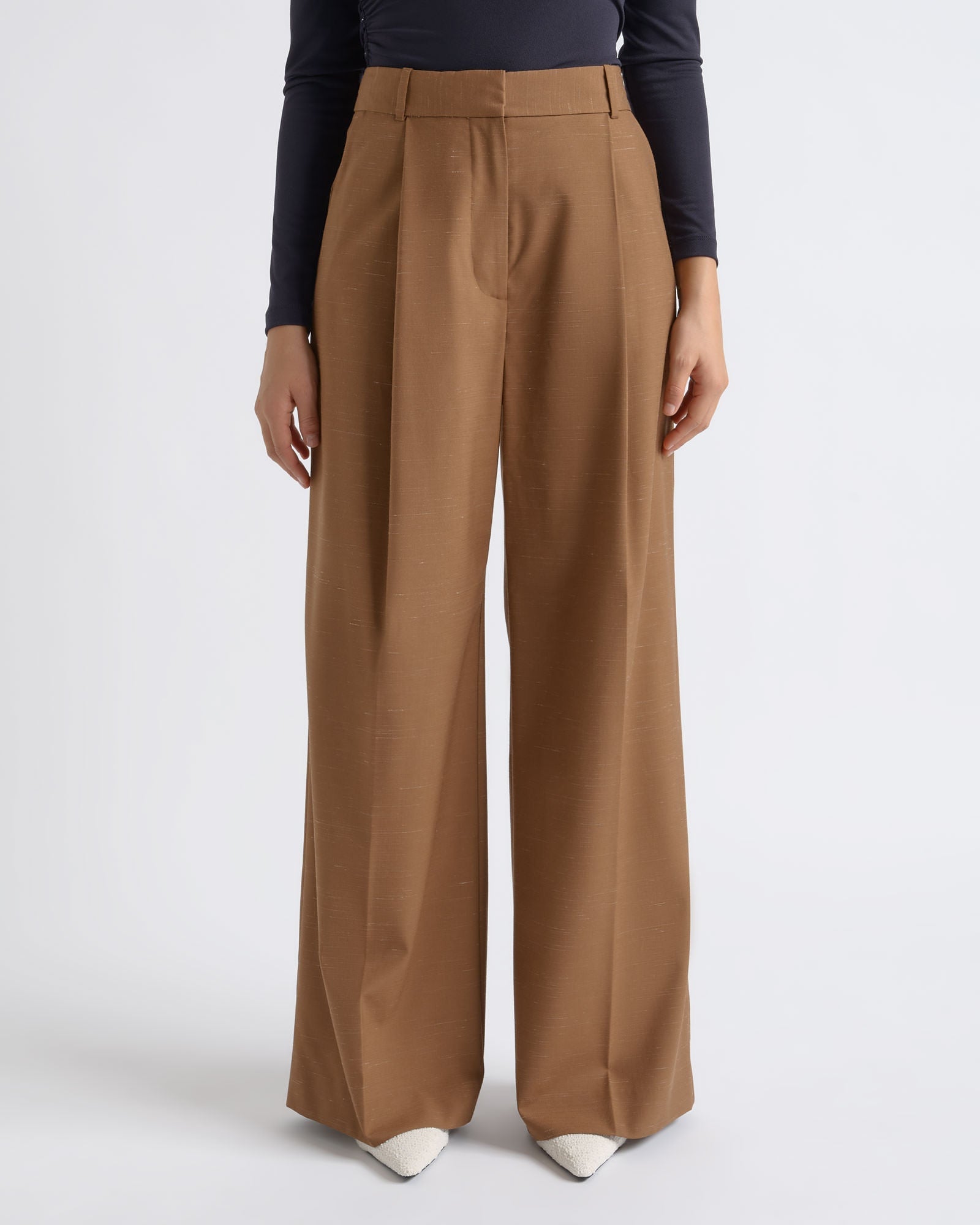 Cue Flecked High Waist Pleat Pant - Image 1