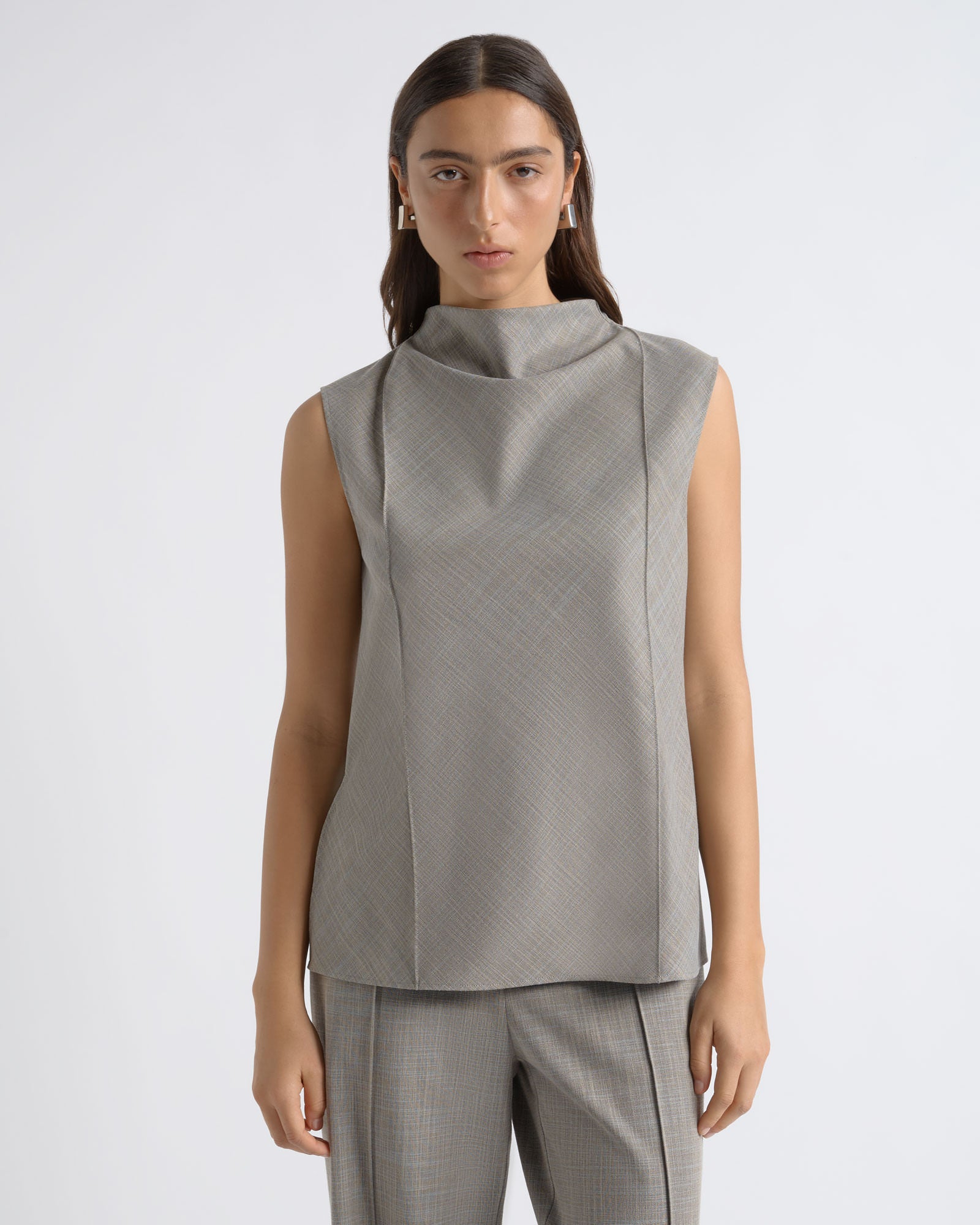 Cue Drape Neck Pin Tuck Top - Image 1