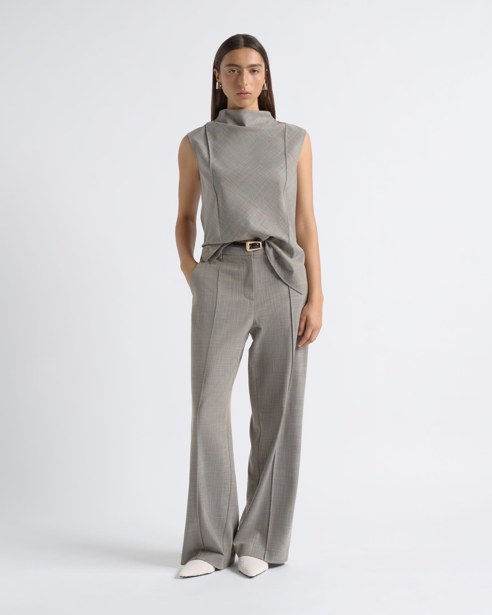 MNCUE260826054018059_2 Cue Drape Neck Pin Tuck Top - Image 2