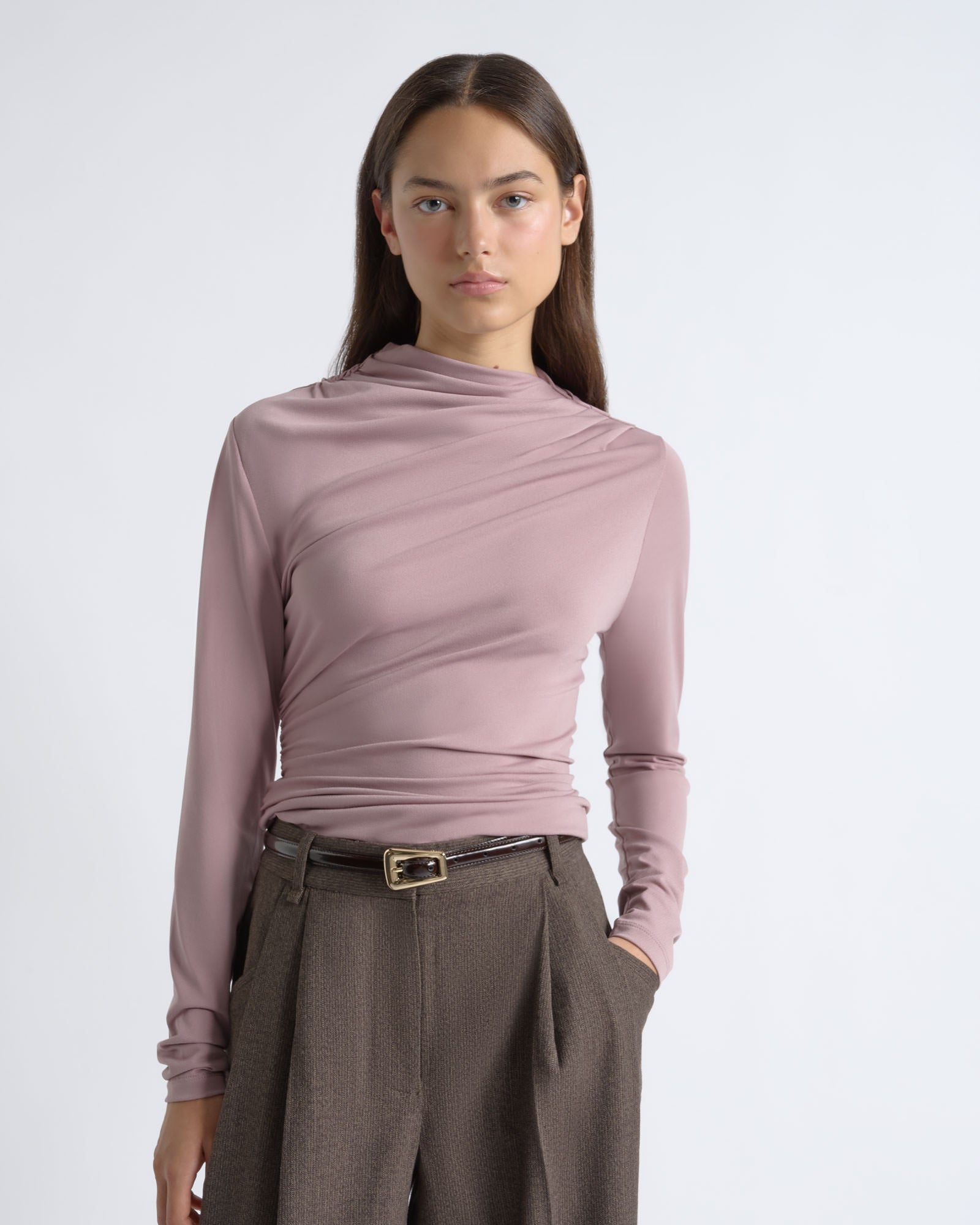 Cue Crepe Mesh Gathered Top - Image 1