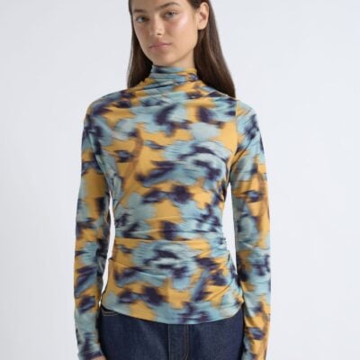 Cue Blurred Floral Gathered Long Sleeve Top - Image 1