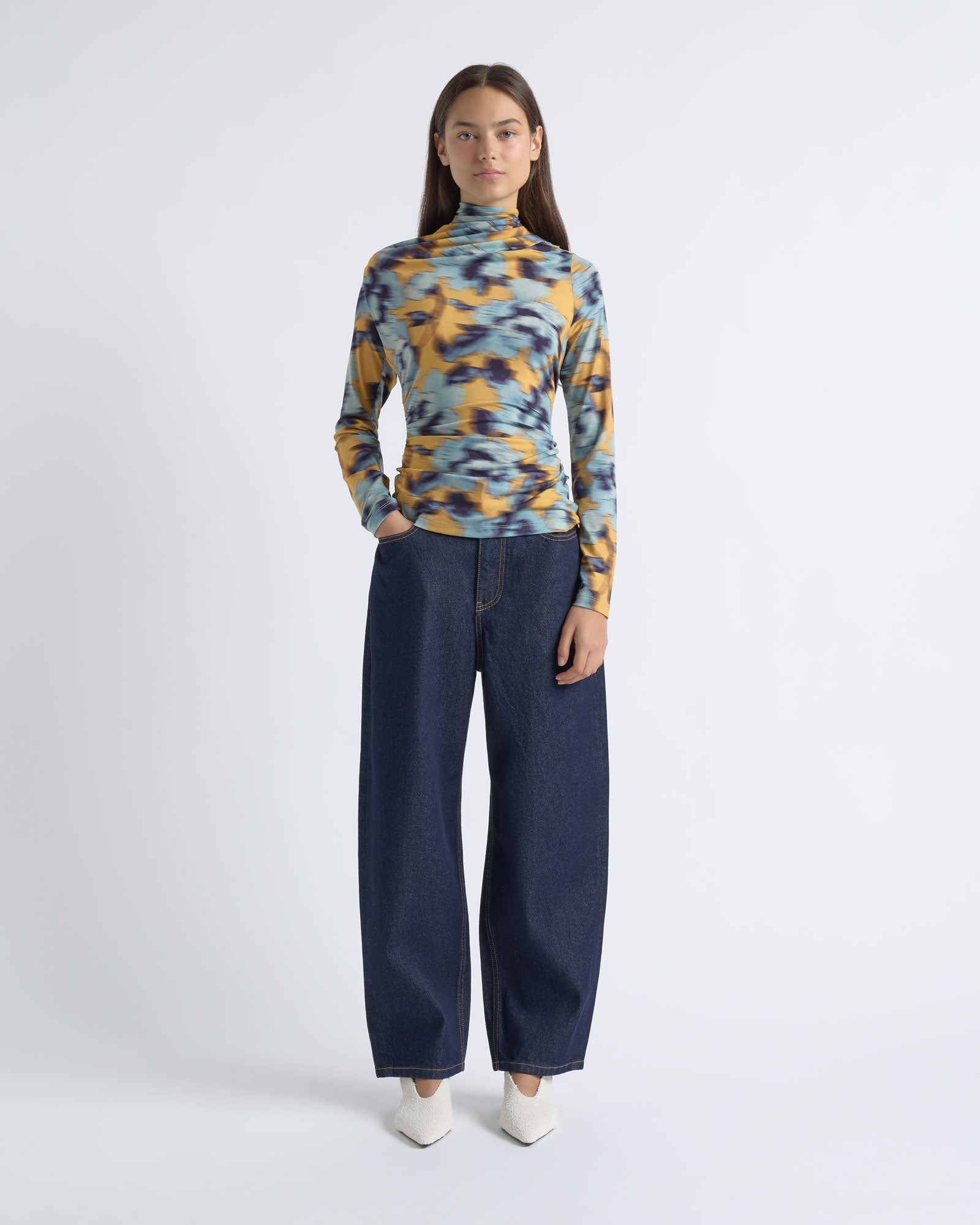 Cue Blurred Floral Gathered Long Sleeve Top - Image 2