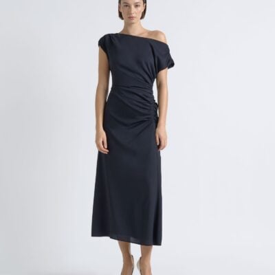 Cue Asymmetrical Draped Midi Dress - Image 1