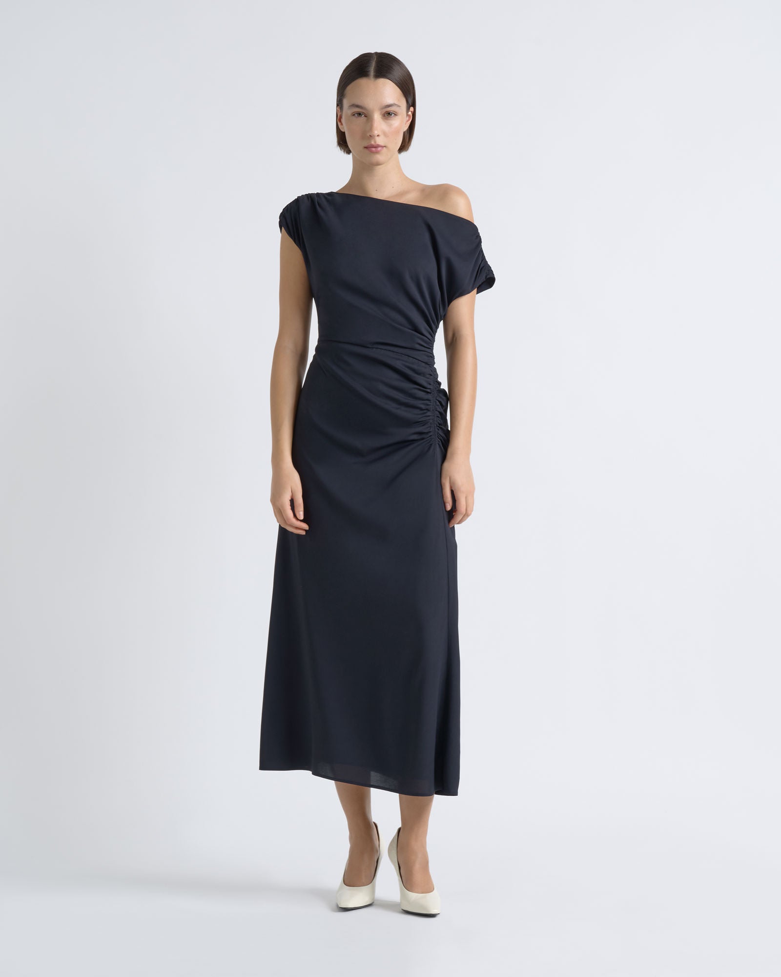 Cue Asymmetrical Draped Midi Dress - Image 1