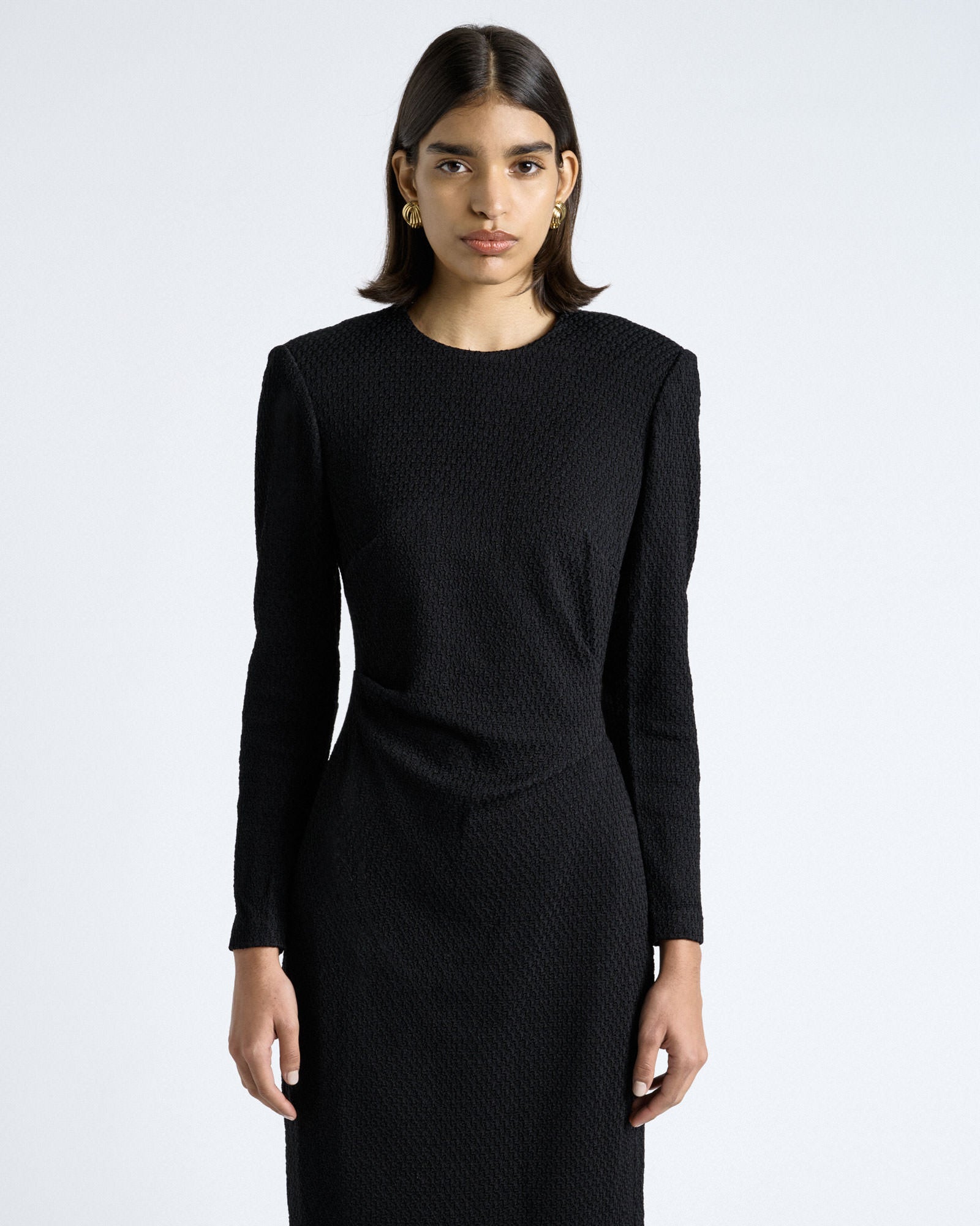 MNCUE260826054018093_2 Cue Shirred Jacquard Knit Midi Dress - Image 2