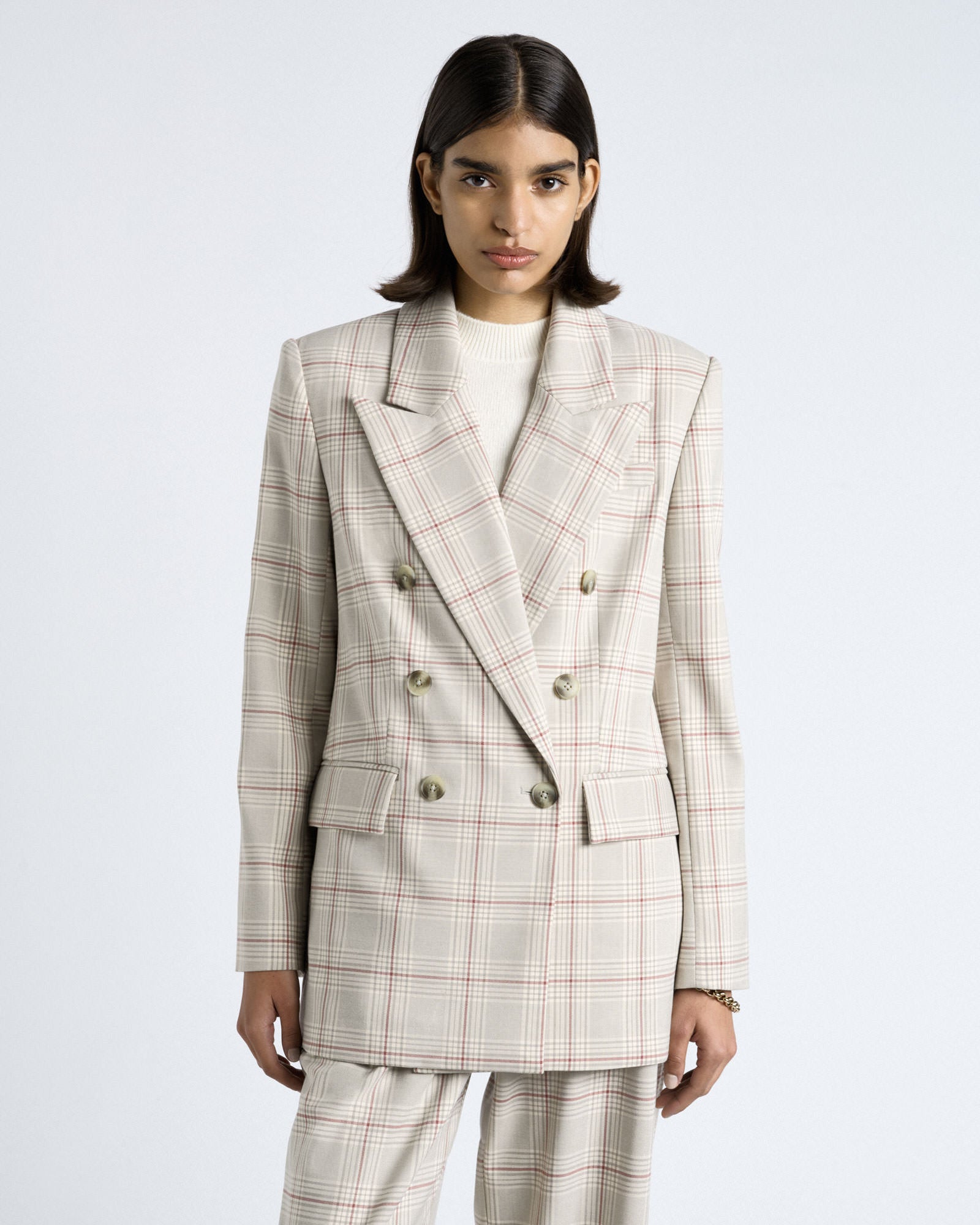 MNCUE260826054018102_2 Cue Prince of Wales Check Double Breasted Blazer - Image 2