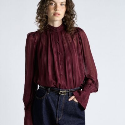 Cue Plum Self Stripe Blouse - Image 1