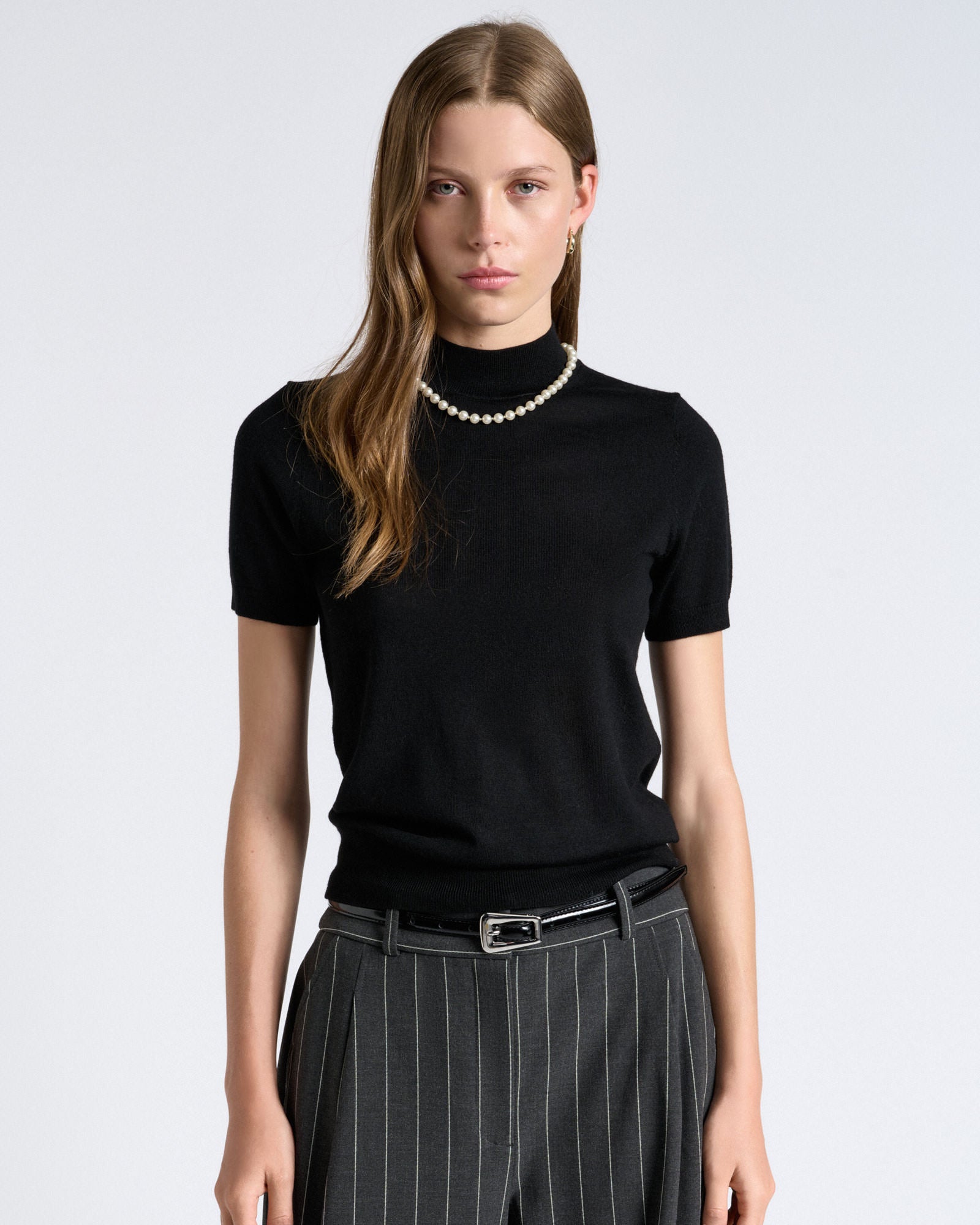 Cue Merino Short Sleeve Mock Neck Knit - Image 1