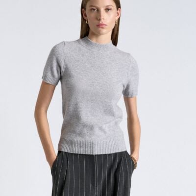 Cue Merino Cashmere Blend Mock Neck Short Sleeve Knit - Image 1