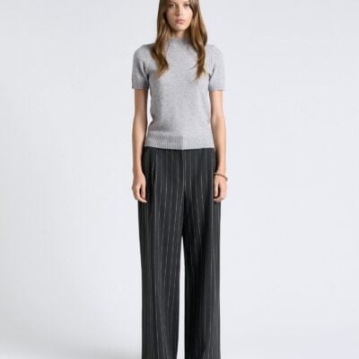 Cue Merino Cashmere Blend Mock Neck Short Sleeve Knit - Image 2