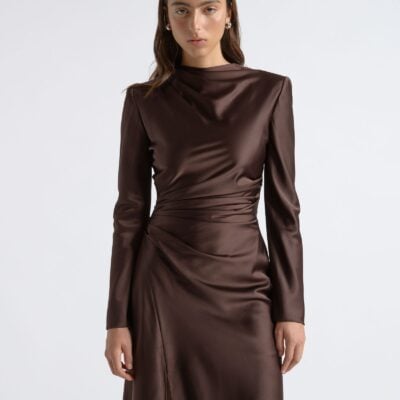 Cue Matte Satin Viscose Gathered Midi Dress - Image 2