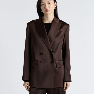 Cue Matte Satin Viscose Double Breasted Blazer - Image 2