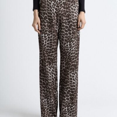 Cue Leopard Viscose Satin Wide Leg Pant - Image 1