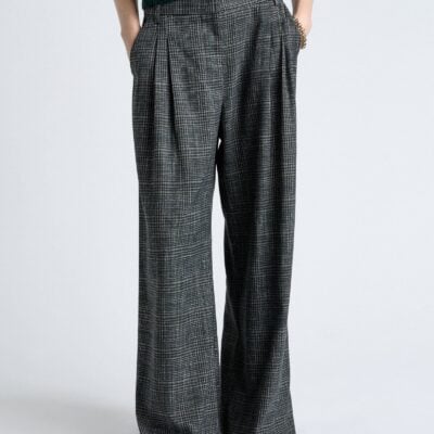Cue Fine Plaid Pleat Wide Leg Pant - Image 1
