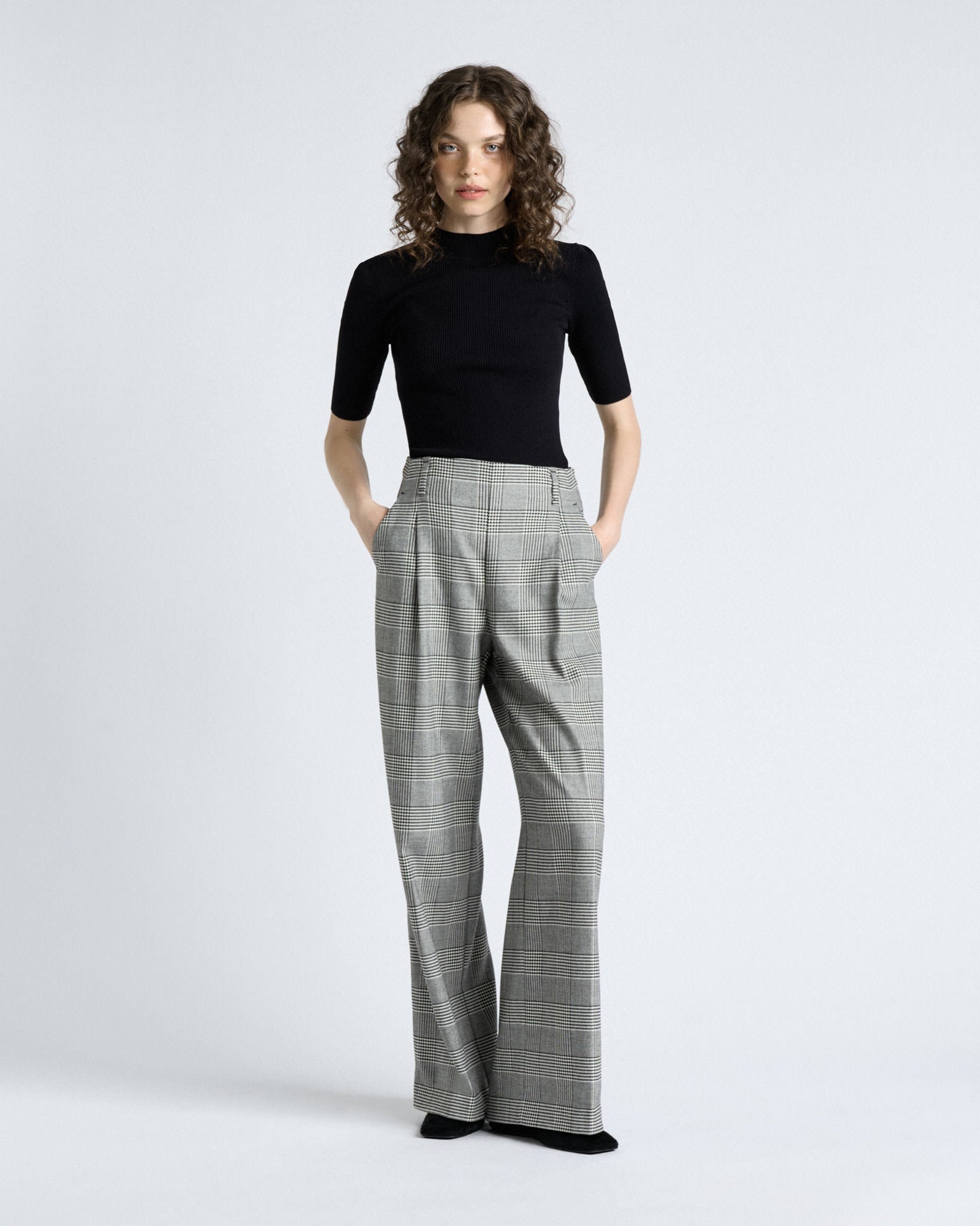MNCUE260826054018145_2 Cue European Houndstooth Check Wide Leg Pant - Image 2