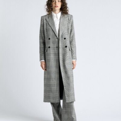 Cue European Houndstooth Check Double Breasted Coat - Image 1