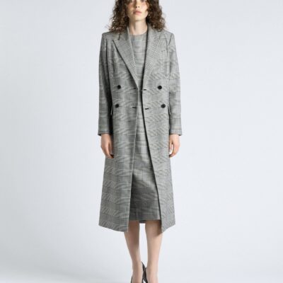 Cue European Houndstooth Check Double Breasted Coat - Image 2