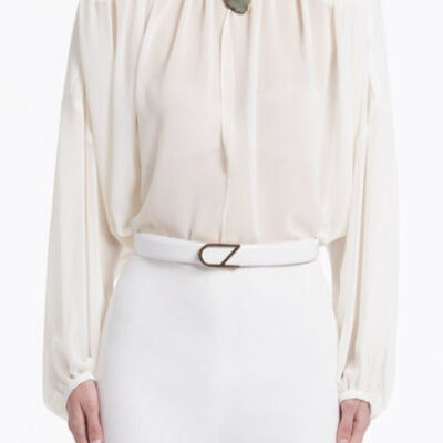 Carla Zampatti White Leather CZ Logo Belt - Image 1