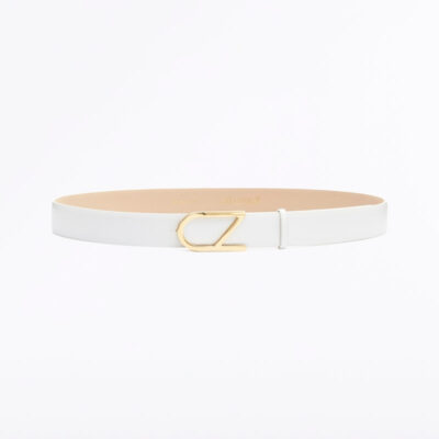 Carla Zampatti White Leather CZ Logo Belt - Image 2